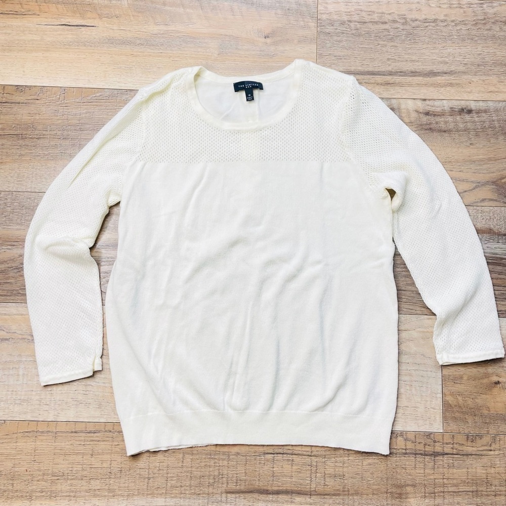 The Limited Cream Perforated Knit Button Back Long Sleeve Pullover Sweater Sz M